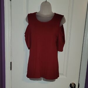 Express Red 3/4 Sleeve Cut Out Blouse